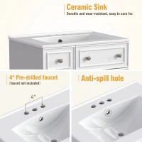 24" Bathroom Vanity Cabinet with 2 Drawers and 1 Door, Ceramic Sink, Cabinet with Solid Wood Construction, 24" L x 18.5" W x 34.5" H, White(m-8)