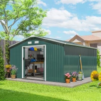 Outsunny 11' x 13' Practical Backyard Garden Storage Tool Shed with Double Sliding Door Garden Tool Shed with 4 Ventilation Slots, Green(m-9)