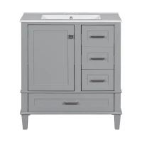 Modern Bathroom Vanity with Sink Combo, Solid Wood Frame, Ample Storage Cabinet with Soft-Close Door, 30" L x 18" W x 34" H, Grey(m-2)