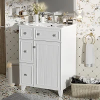 24" Bathroom Vanity Cabinet with 2 Drawers and 1 Door, Ceramic Sink, Cabinet with Solid Wood Construction, 24" L x 18.5" W x 34.5" H, White(m-9)