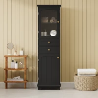 Tall Bathroom Storage Cabinet with Glass Doors, Free-Standing Design, Adjustable Shelves for Stylish Organization, 18" L x 14" W x 63" H, Black(m-10)