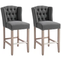 HOMCOM Counter Bar Stools Set of 2, Counter Height Barstools with Nailhead Trim, Tufted Back and Wood Legs, Dark Gray(m-11)