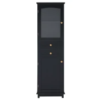 Tall Bathroom Storage Cabinet with Glass Doors, Free-Standing Design, Adjustable Shelves for Stylish Organization, 18" L x 14" W x 63" H, Black(m-2)