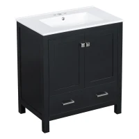 30" Bathroom Vanity with Single Undermount Sink, Cabinet with Soft-Close Doors and Versatile Storage, 30" L x 18.5" W x 34" H, Black+White(m-14)