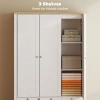 HOMCOM 3 Doors Wardrobe Closet with 2 Drawers, Bedroom Armoire with Lockable Drawer, Hanging Rod and Storage Shelves, White(m-6)