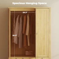 HOMCOM 3 Doors Wardrobe Closet with 2 Drawers, Bedroom Armoire with Lockable Drawer, Hanging Rod and Storage Shelves, Natural(m-5)