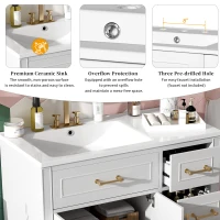 Elegant Bathroom Vanity with Ceramic Sink, Soft-Close Doors and Drawers, Cabinet with Solid Wood Frame, 36" L x 18.5" W x 34" H, White(m-8)