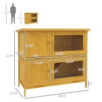 PawHut Wooden Bunny Hutch with Ramp, Indoor/Outdoor, Yellow(m-3)