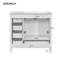 36" Bathroom Vanity with Ceramic Sink, 2 Soft-Close Doors and 5 Drawers, Cabinet with Free-Standing Design, 36" L x 18" W x 34" H, White(m-4)