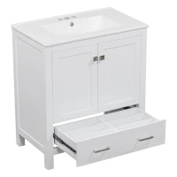 30" Bathroom Vanity with Single Sink, Solid Wood Frame, Multifunctional Storage Cabinet with Soft-Close Doors, 30" L x 18.5" W x 34" H, White(m-14)
