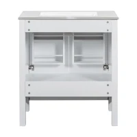 30" Bathroom Vanity with Single Sink, Solid Wood Frame, Multifunctional Storage Cabinet with Soft-Close Doors, 30" L x 18.5" W x 34" H, White(m-15)