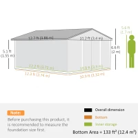 Outsunny 11' x 13' Garden Storage Shed w/ Foundation Kit Metal Tool Storage House w/ Double Doors White(m-3)
