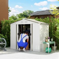 Outsunny 7'x 4'x 6' Garden Tool Shed Metal Storage Shed w/ Foundation Kit and Double Doors Silver(m-8)