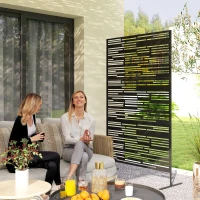 Outsunny 78" H x 48" W Metal Outdoor Privacy Screen, Freestanding Decorative Privacy Fence Screen for Balcony, Black(m-2)