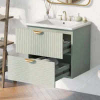 Modern Wall-Mounted Bathroom Vanity with 2 Drawers, Space-Saving Design for Small Bathrooms, 24" L x 18" W x 23" H, Green(m-11)