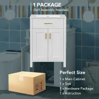 Space-Saving Design Bathroom Vanity Combo with Ceramic Sink, Storage Cabinet with Wood Frame, 24" L x 18.5" W x 34" H, White(m-9)