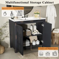 36" Bathroom Vanity with Ceramic Sink, Solid Wood Construction, Storage Cabinet with Soft Close Doors, 36" L x 18.5" W x 34" H, Espresso(m-6)