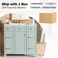 36" Bathroom Vanity with Ceramic Sink, Soft-Close Doors and Drawers, Storage Cabinet with Adjustable Shelf, 36" L x 18" W x 34" H, Green(m-10)