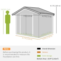 Outsunny 7' x 4' x 6' Garden Storage Shed Outdoor Patio Metal Tool Storage House w/ Foundation Kit and Double Doors Brown(m-3)