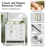 Modern Bathroom Vanity with Ceramic Sink, Soft Close Doors, Space-Saving Design and 4 Drawers for Storage, 36" L x 18.5" W x 35" H, White(m-6)