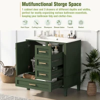 Modern Bathroom Vanity with 3 Drawers, Soft Close Door, Sink Combo, Storage Cabinet with Wood Frame, 30" L x 18" W x 34" H, Green+White(m-6)