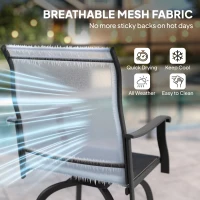 Outsunny Outdoor Bar Stools Set of 2, Swivel Bar Height Chairs with High Back, Curved Armrests and Steel Frame, Light Grey(m-5)