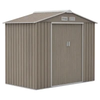 Outsunny 7' x 4' x 6' Garden Storage Shed Outdoor Patio Metal Tool Storage House w/ Foundation Kit and Double Doors Light Brown(m-2)