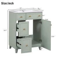 24" Bathroom Vanity with 4 Drawers and 1 Door, Ceramic Sink, Cabinet with Solid Wood Construction, 24" L x 18.5" W x 34.5" H, Green+White(m-3)