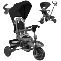 Qaba 6 in 1 Toddler Tricycle for 1-5 Years Old with Push Handle, Removable Canopy, Rotatable Seat, Black(m-11)