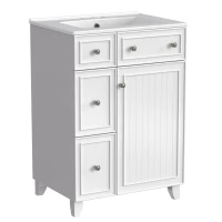 24" Bathroom Vanity Cabinet with 2 Drawers and 1 Door, Ceramic Sink, Cabinet with Solid Wood Construction, 24" L x 18.5" W x 34.5" H, White(m-12)