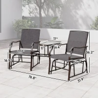 Outsunny Outdoor Glider Chairs with Coffee Table, Patio 2-Seat Rocking Chair Swing Loveseat with Breathable Sling for Backyard, Garden, and Porch, Gray(m-3)