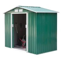 Outsunny 7' x 4' x 6' Garden Storage Shed Outdoor Patio Metal Tool Storage House w/ Foundation Kit and Double Doors Green(m-11)