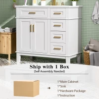 Modern Bathroom Vanity with Ceramic Sink, Soft Close Doors, Space-Saving Design and 4 Drawers for Storage, 36" L x 18.5" W x 35" H, White(m-9)