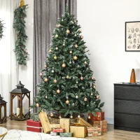 HOMCOM 7 ft Frosted Prelit Christmas Tree, Full Spruce Xmas Tree with Dual Colour LED Light, Hinged Xmas Tree, Easy Assembly(m-9)