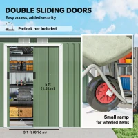 Outsunny 9' x 4' Garden Metal Storage Shed Outdoor Equipment Tool Box with Foundation Kit, Ventilation & Doors, Light Green(m-5)