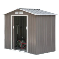 Outsunny 7' x 4' x 6' Metal Storage Shed Outdoor Patio Metal Tool Storage House w/ Foundation Kit and Double Doors Light Brown(m-11)