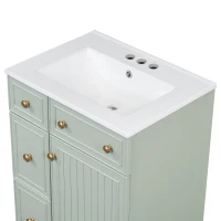 24" Bathroom Vanity with 4 Drawers and 1 Door, Ceramic Sink, Cabinet with Solid Wood Construction, 24" L x 18.5" W x 34.5" H, Green+White(m-12)