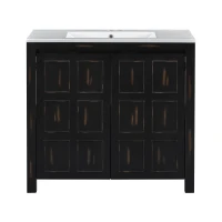 36" Bathroom Vanity with Ceramic Sink, Solid Wood Construction, Storage Cabinet with Soft Close Doors, 36" L x 18.5" W x 34" H, Espresso(m-2)