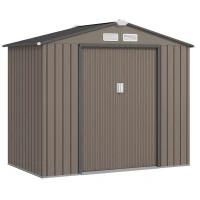 Outsunny 7' x 4' x 6' Garden Storage Shed Outdoor Patio Metal Tool Storage House w/ Foundation Kit and Double Doors Brown(m-1)