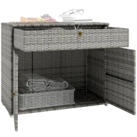 Outsunny Outdoor Storage Cabinet, Wicker 2-Door Pool Towel Storage Cabinet with Drawer, PE Rattan Pool Organizer, Grey(m-11)