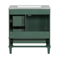 Modern Bathroom Vanity with 3 Drawers, Soft Close Door, Sink Combo, Storage Cabinet with Wood Frame, 30" L x 18" W x 34" H, Green+White(m-15)