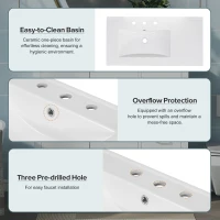 36" Bathroom Vanity with Ceramic Sink, 2 Soft-Close Doors and 5 Drawers, Cabinet with Free-Standing Design, 36" L x 18" W x 34" H, White(m-8)