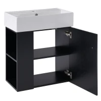 Modern Floating Bathroom Vanity with Ceramic Basin and Side Storage, Cabinet with Rose Golden Handle, 21.5" L x 12" W x 26.5" H, Black(m-14)