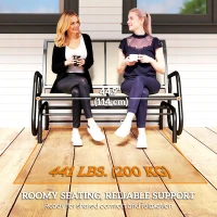 Outsunny Patio Double Glider Outdoor Steel Sling Fabric Gliding Bench Garden Swing Chair Heavy-Duty Porch Rocker Garden Loveseat Cream(m-7)