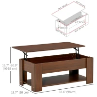 HOMCOM Lift Top Coffee Table with Hidden Storage Compartment and Open Shelf, Center Table for Living Room, Brown(m-3)