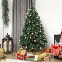HOMCOM 6 ft Frosted Prelit Christmas Tree, Full Spruce Xmas Tree with Dual Colour LED Light, Hinged Xmas Tree, Easy Assembly(m-9)