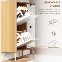 HOMCOM Shoe Storage Cabinet with 4 Flip Drawers and Adjustable Shelf, Shoe Cabinet for 8-16 Pairs of Shoes, Natural(m-6)