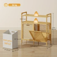 HOMCOM Tilt Out Laundry Hamper, Bamboo Laundry Cabinet with 2 Removable Baskets and 2-Tier Shelves for Laundry Room, Natural(m-3)