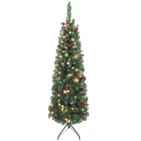 HOMCOM 5 ft Pencil Prelit Christmas Tree with LED Light, Silver Glitter, Dense Pointed Branches, 8 Modes, Slim Xmas Tree(m-2)