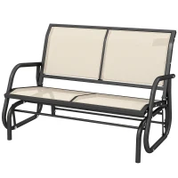 Outsunny Patio Double Glider Outdoor Steel Sling Fabric Gliding Bench Garden Swing Chair Heavy-Duty Porch Rocker Garden Loveseat Cream(m-11)
